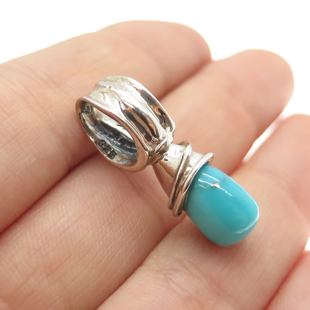 HAGIT GORALI 925 Sterling Silver Vintage Real Turquoise Modernist Charm Pendant