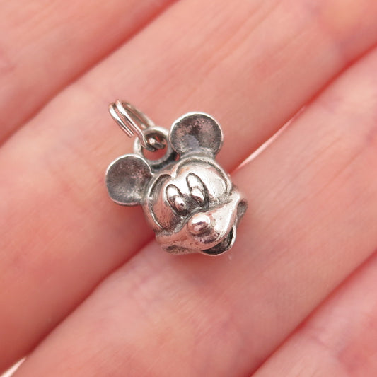 DISNEY 925 Sterling Silver Vintage Mickey Mouse 3D Mini Charm Pendant