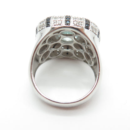 925 Sterling Silver Real Blue & White Topaz Black Spinel Ring Size 8
