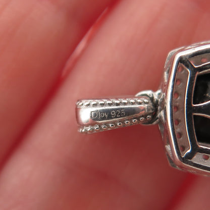 D'JOY Sterling Silver Vintage Real Black Spinel & White Topaz Mini Charm Pendant