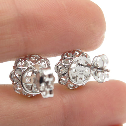 925 Sterling Silver Round-Cut Shaped C Z Stud Earrings