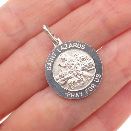925 Sterling Silver Vintage Italy St. Lazarus Religious Medal Charm Pendant