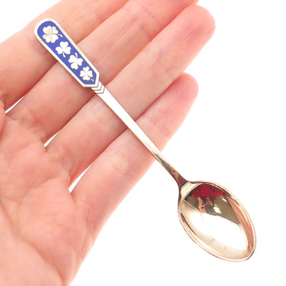 Egon Lauridsen 925 Sterling Rose Gold Plated Vintage Enamel Clover Coffee Spoon