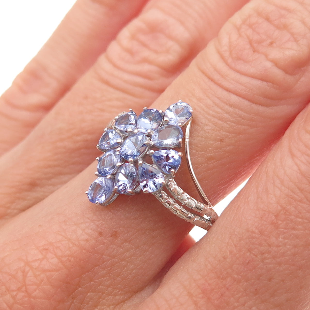 Chuck Clemency 925 Sterling Silver Real Multi-Cut Tanzanite Ring Size 7.25