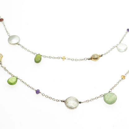 925 Sterling Silver Chalcedony Peridot Citrine Garnet Tanzanite Gem Necklace 40"