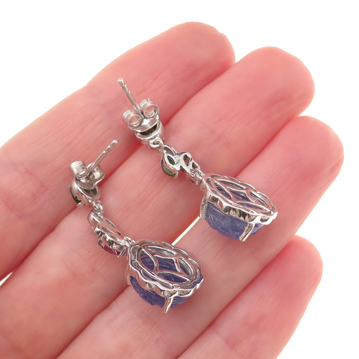 Chuck Clemency 925 Sterling Silver Real Tanzanite Peridot & Amethyst Earrings