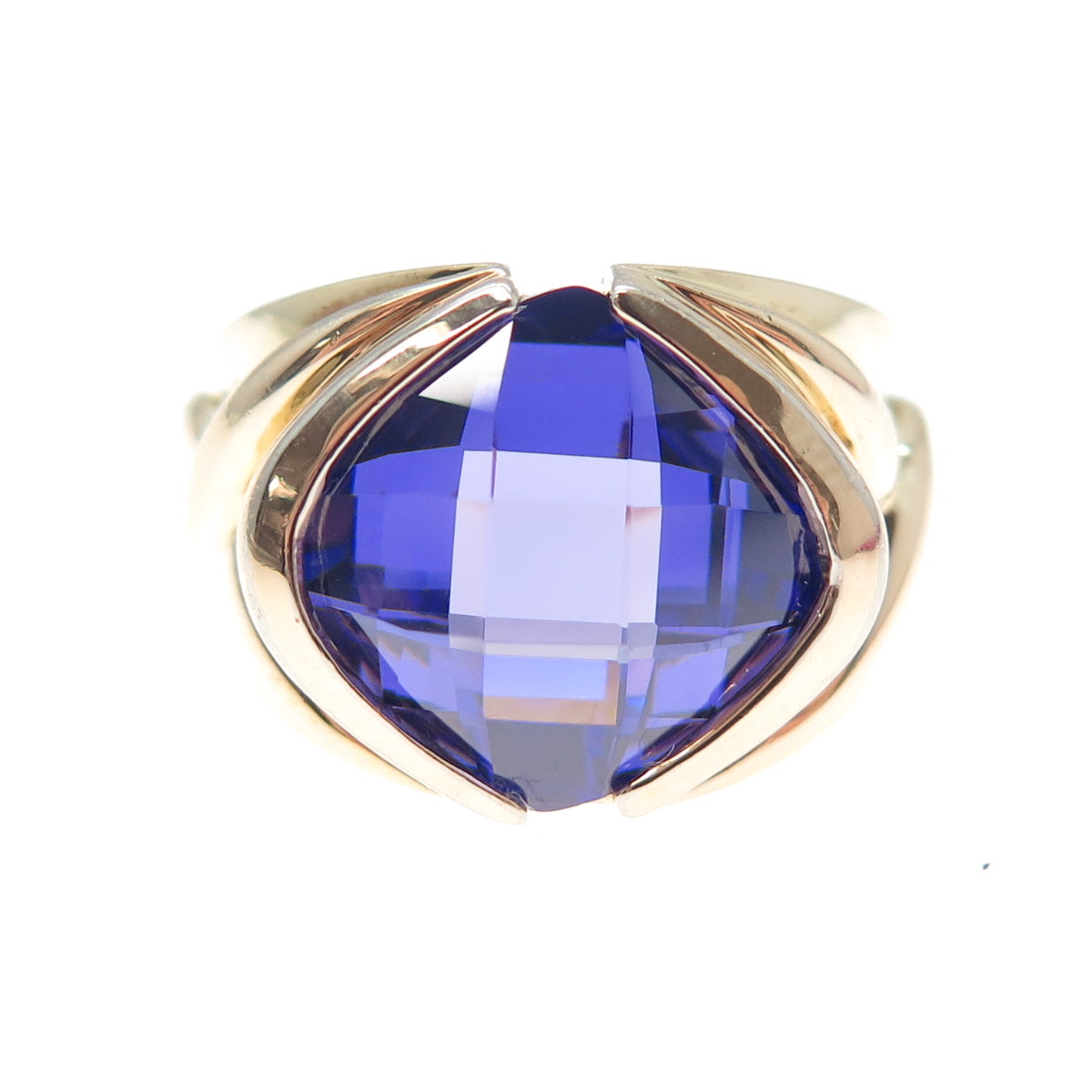 ROSS SIMONS 925 Sterling Silver Gold Plated Cushion-Cut Purple C Z Ring Size 8.5