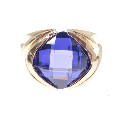 ROSS SIMONS 925 Sterling Silver Gold Plated Cushion-Cut Purple C Z Ring Size 8.5