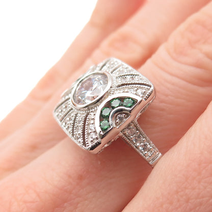 ESPO Joseph Esposito 925 Sterling Silver White & Green C Z Bohemian Ring Size 10