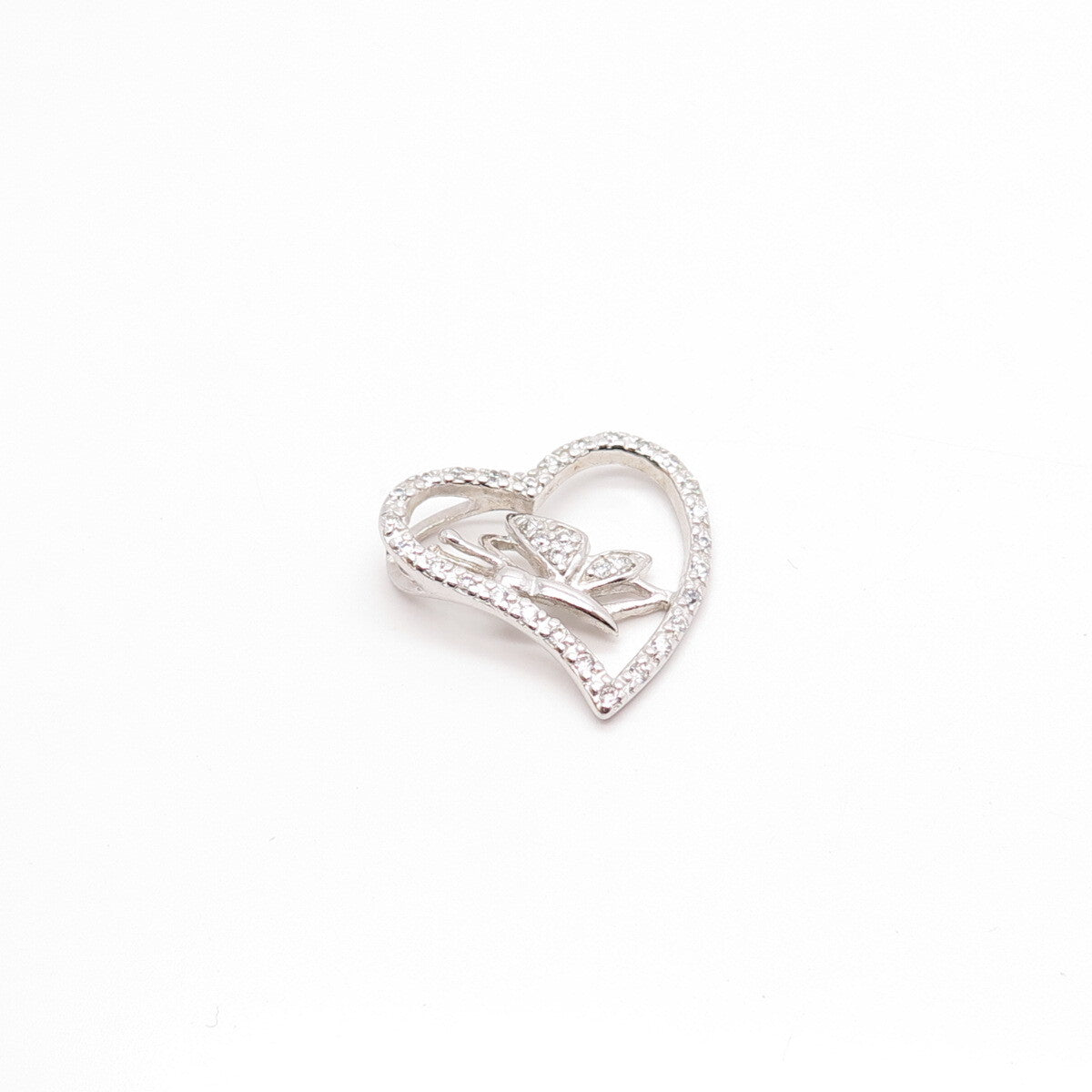 925 Sterling Silver C Z Open Heart Pendant