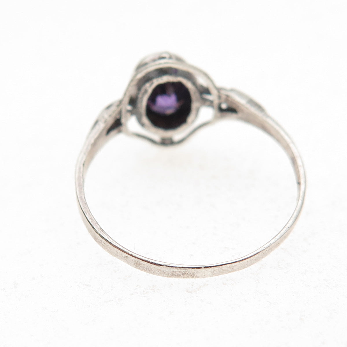 925 Sterling Silver Vintage Real Oval-Cut Amethyst Oxidized Ring Size 7