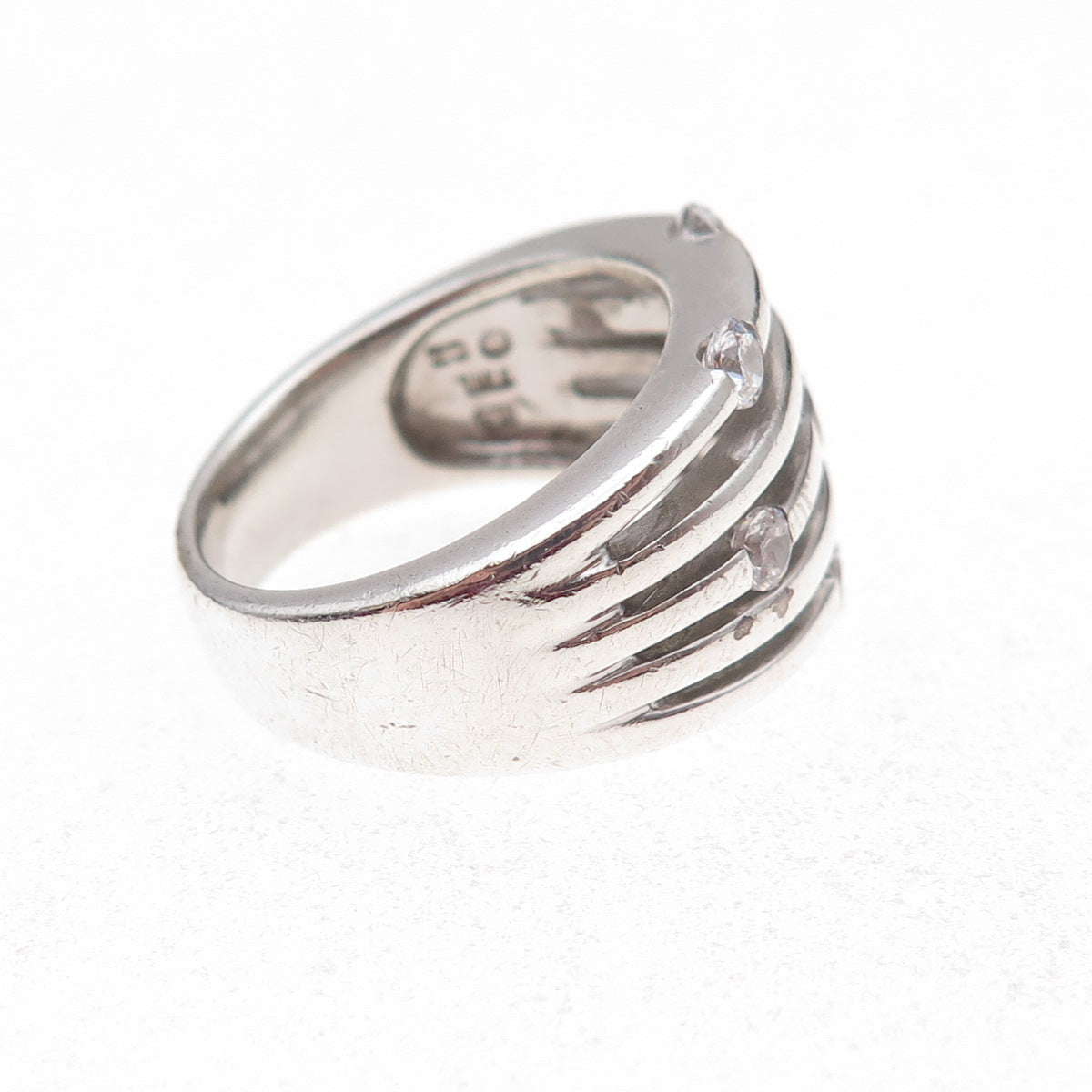 925 Sterling Silver Round-Cut C Z 5-Row Station Ring Size 7.25