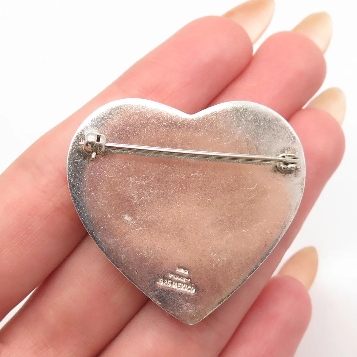 925 Sterling Silver Vintage Mexico Smooth Heart Pin Brooch