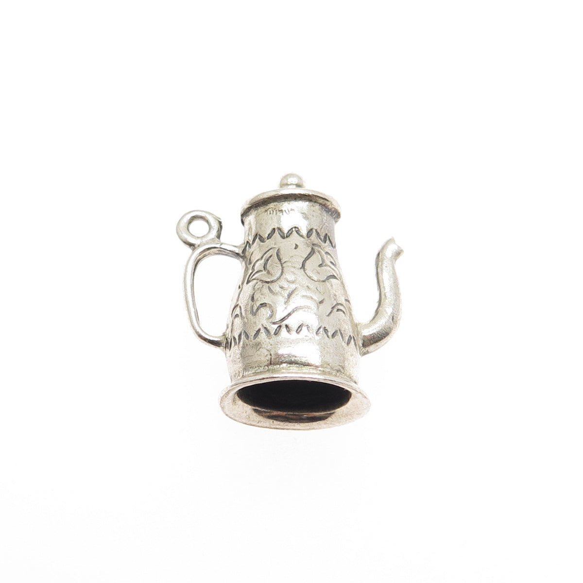 925 Sterling Silver Vintage Coffeepot Oxidized Minimalist 3D Charm Pendant