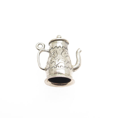 925 Sterling Silver Vintage Coffeepot Oxidized Minimalist 3D Charm Pendant