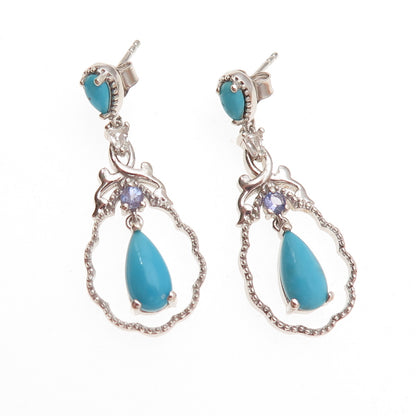 Chuck Clemency 925 Sterling Silver Real Turquoise & Tanzanite Dangle Earrings