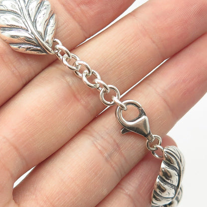 925 Sterling Silver Vintage Leaf Link Bracelet 8.25"