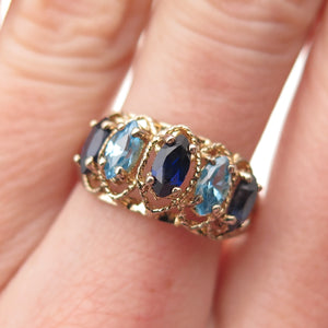 925 Sterling Gold Plated Vintage Lab-Created Sapphire & Blue C Z Ring Size 8