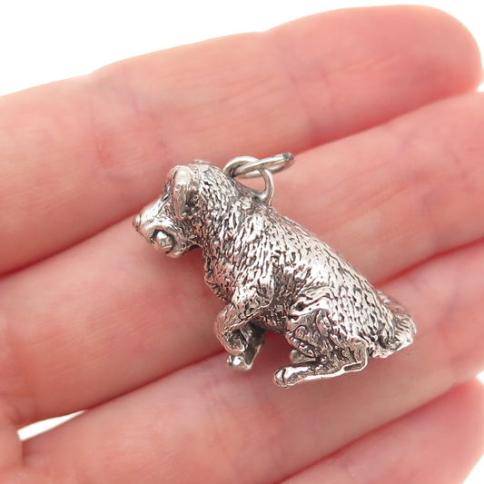 925 Sterling Silver Vintage Golden Retriever Dog Hollow 3D Charm Pendant