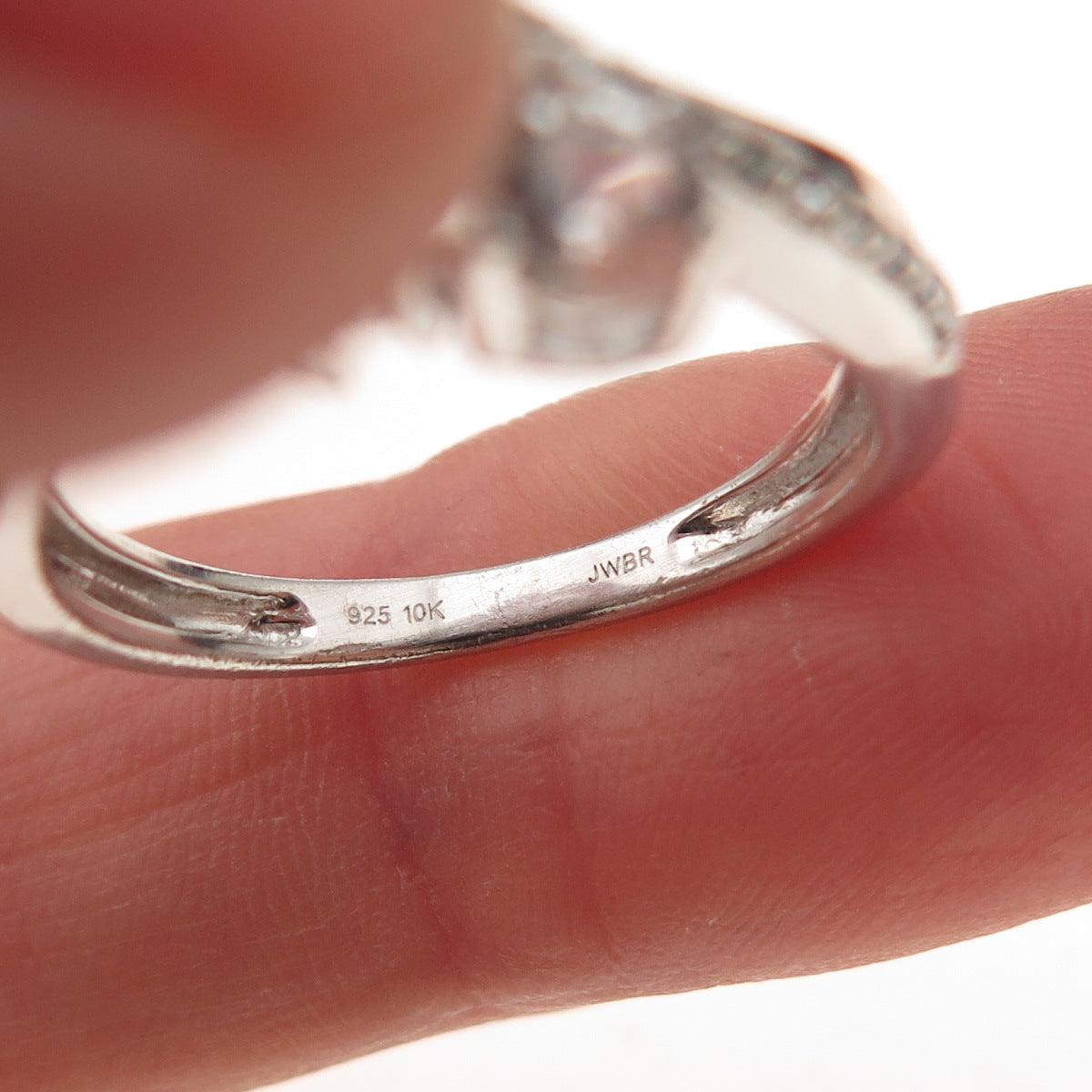 Jane Seymour 925 Sterling Silver 10K Gold Real White Topaz Ring Size 6.75