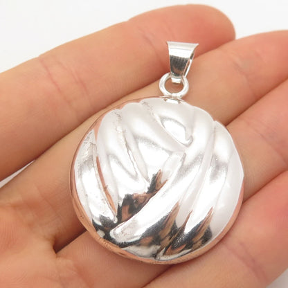925 Sterling Silver Vintage Mexico ATI Ribbed Round Pendant