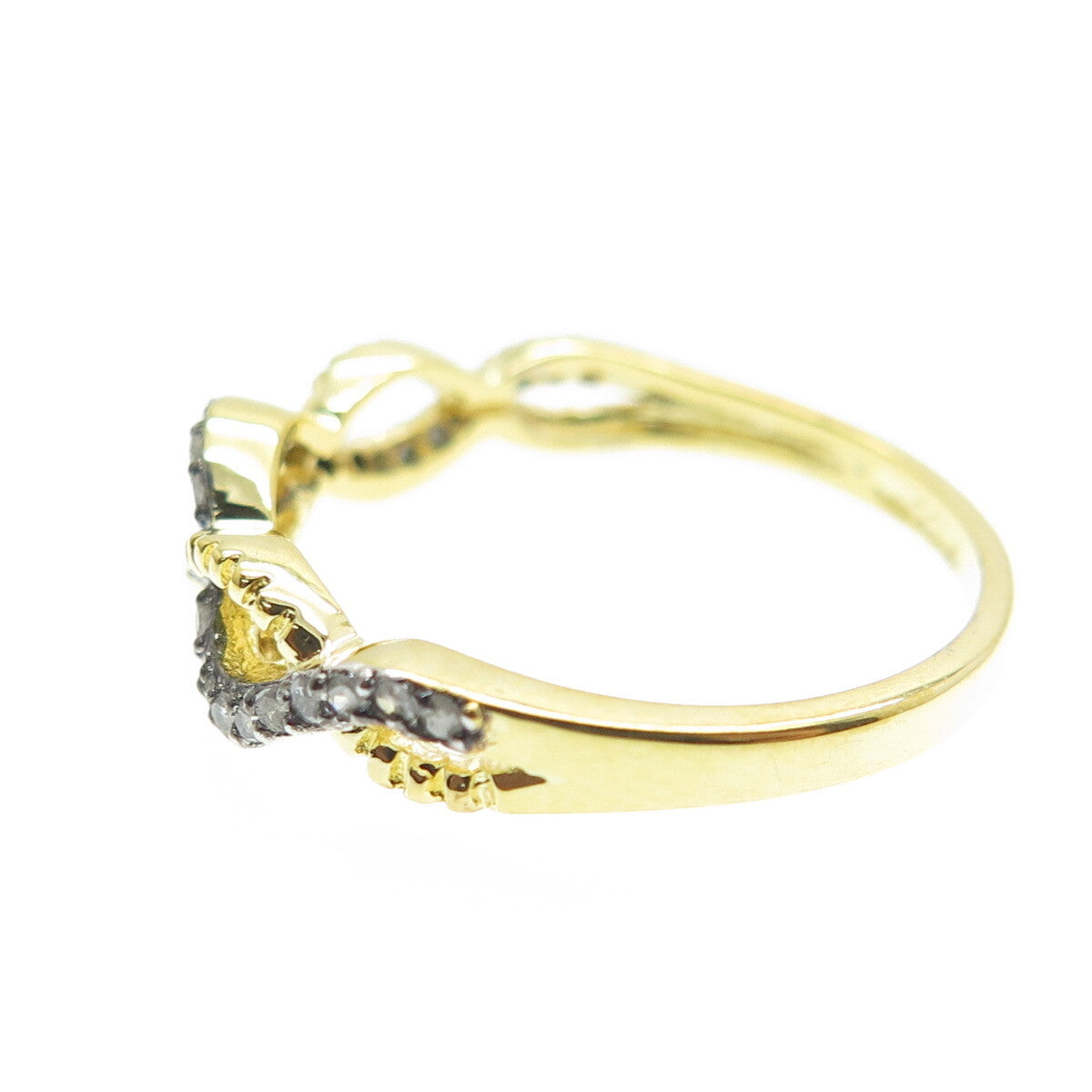 925 Sterling Silver Gold Plated Real Round-Cut Diamond Woven Ring Size 7
