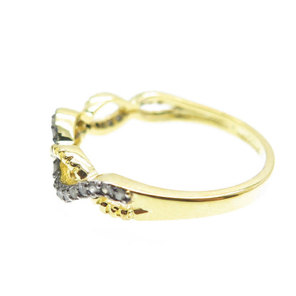 925 Sterling Silver Gold Plated Real Round-Cut Diamond Woven Ring Size 7
