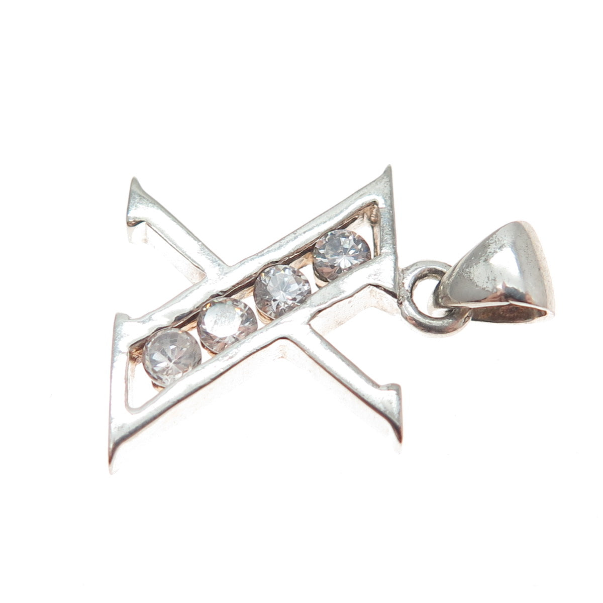 925 Sterling Silver Round-Cut C Z Letter X Charm Pendant