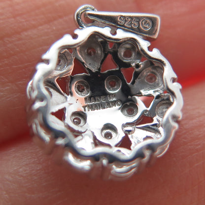 925 Sterling Silver Real Round-Cut Diamond Flower Minimalist Charm Pendant