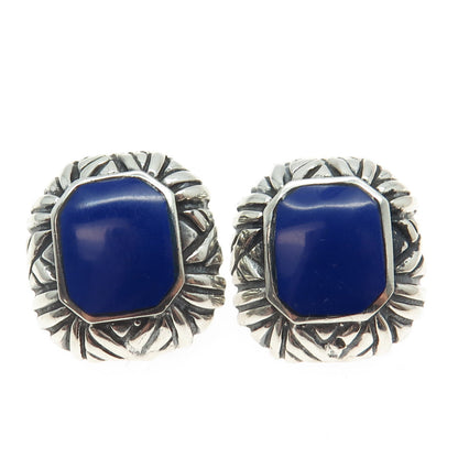 925 Sterling Silver Vintage Real Lapis Lazuli Gemstone  Ethnic Earrings