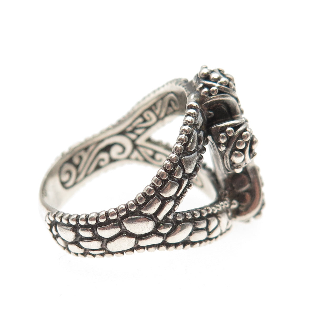 SARDA 925 Sterling Silver Vintage Cross Granulated Oxidized Ring Size 8.25