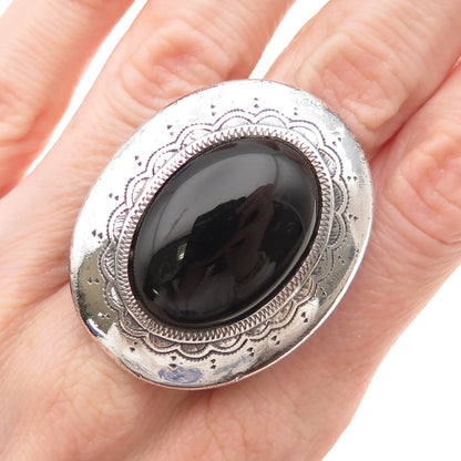 925 Sterling Silver Vintage Mexico Black Onyx Oxidized Statement Ring Size 8.5