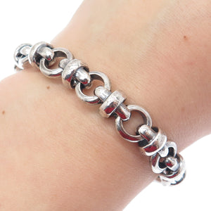 925 Sterling Silver Vintage Crisscross Rolo Link Oxidized Bracelet 6"
