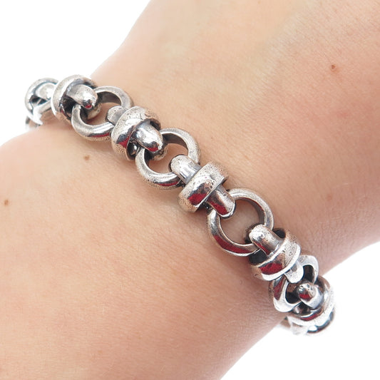 925 Sterling Silver Vintage Crisscross Rolo Link Oxidized Bracelet 6"