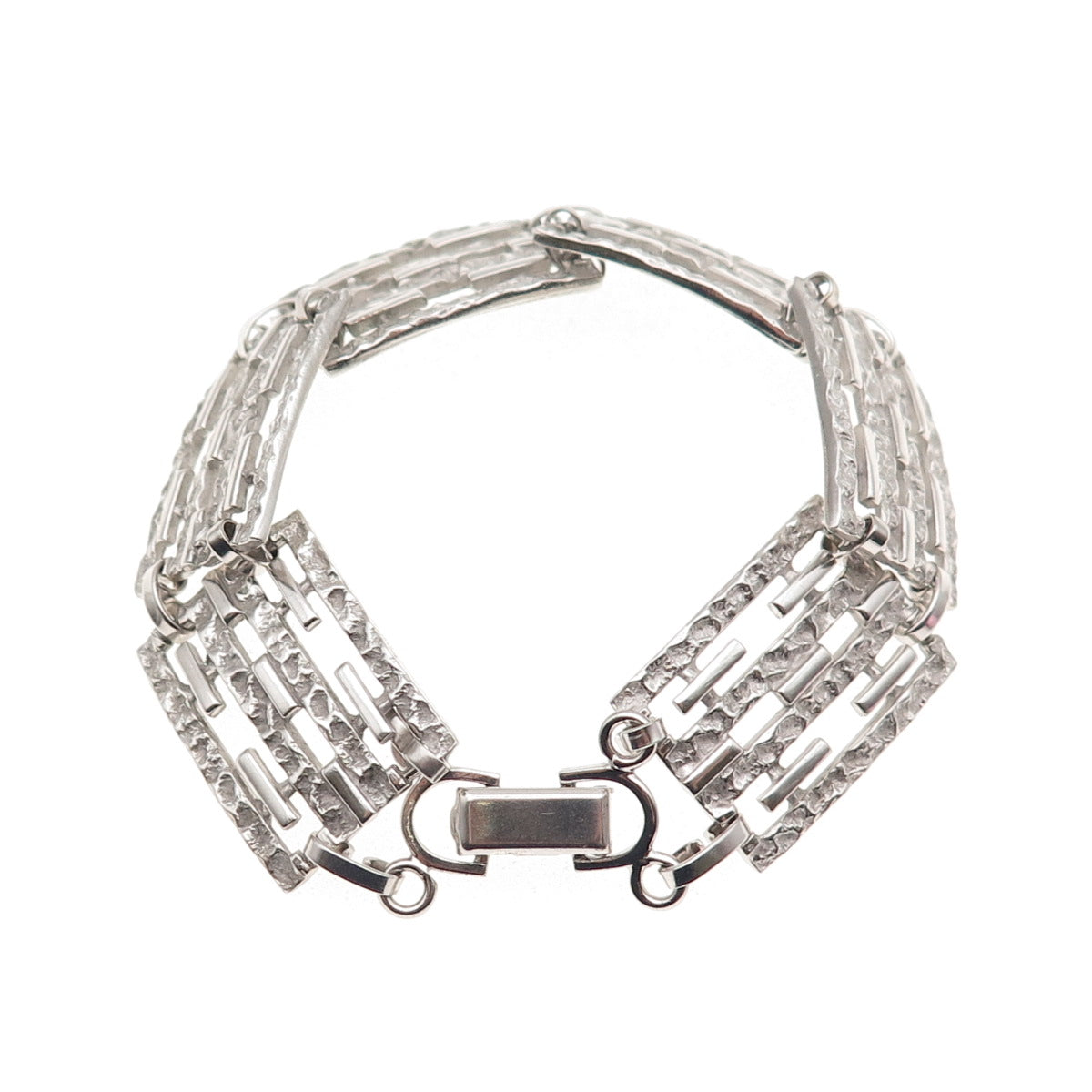 Van Dell 925 Sterling Silver Vintage Nugget Panel Link Bracelet 7"