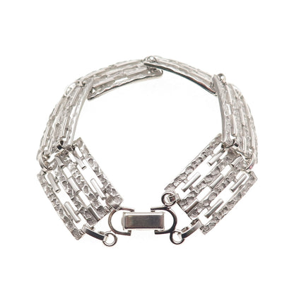 Van Dell 925 Sterling Silver Vintage Nugget Panel Link Bracelet 7"