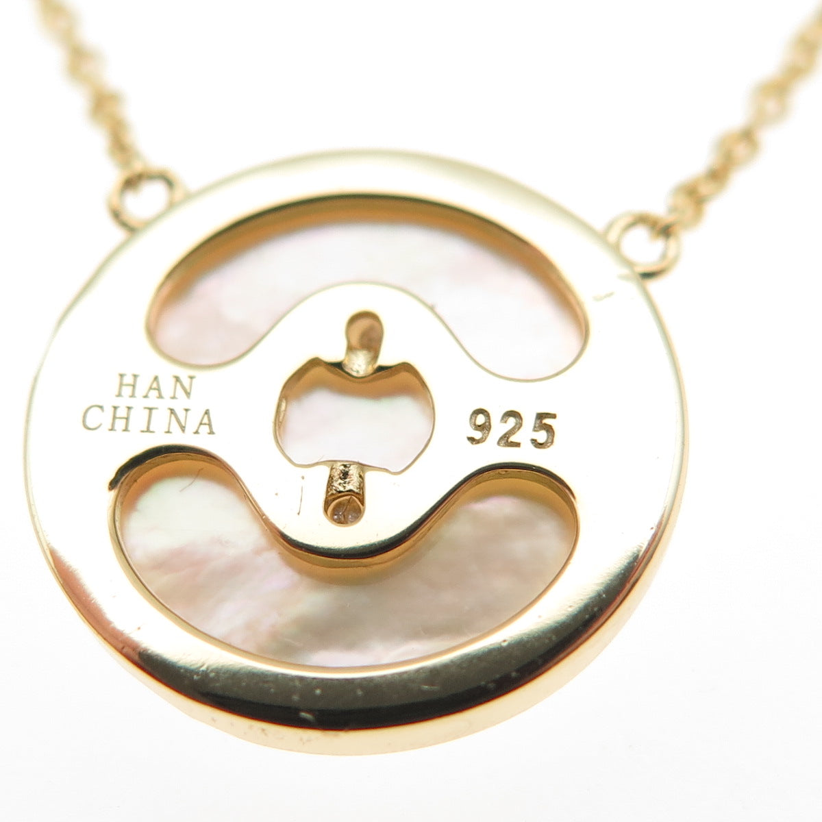 Han 925 Sterling Gold Plated Real MOP & C Z Cross Cable Chain Necklace 16-18"