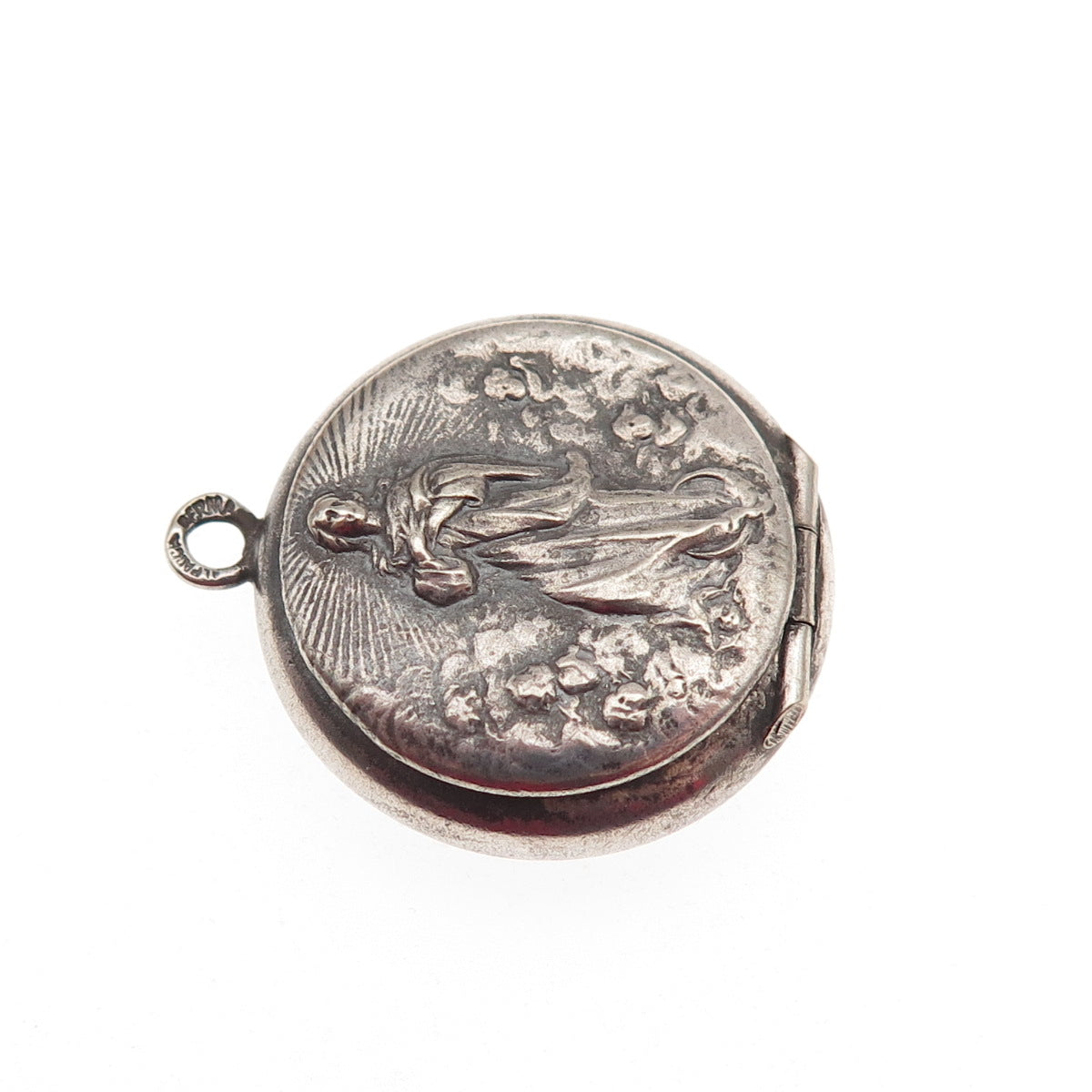 Silver-Tone Antique Victorian St. Mary Religious Oxidized Locket Charm Pendant