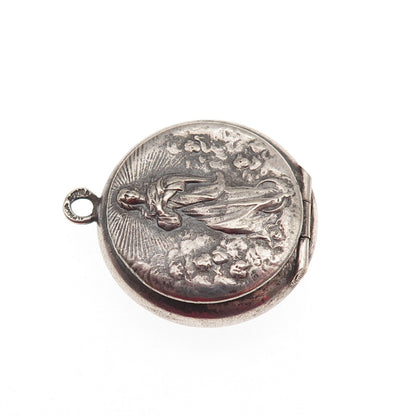 Silver-Tone Antique Victorian St. Mary Religious Oxidized Locket Charm Pendant
