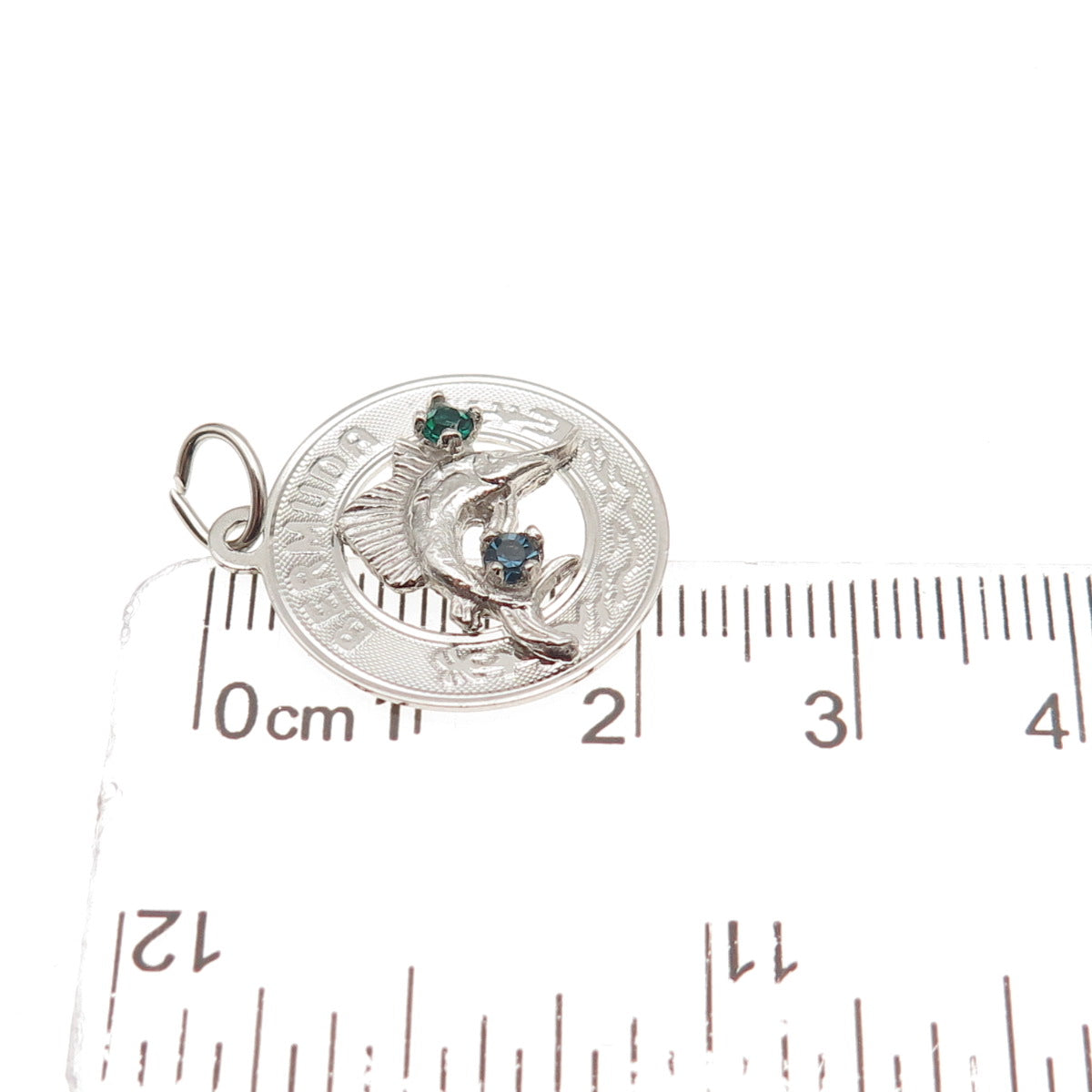 CREA 925 Sterling Silver Vintage Rhinestone Bermuda Swordfish Mini Charm Pendant