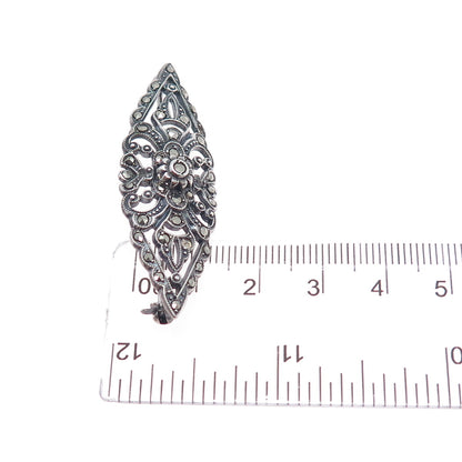 925 Sterling Silver Antique Art Deco Real Marcasite Brooch (missing 2 stones)