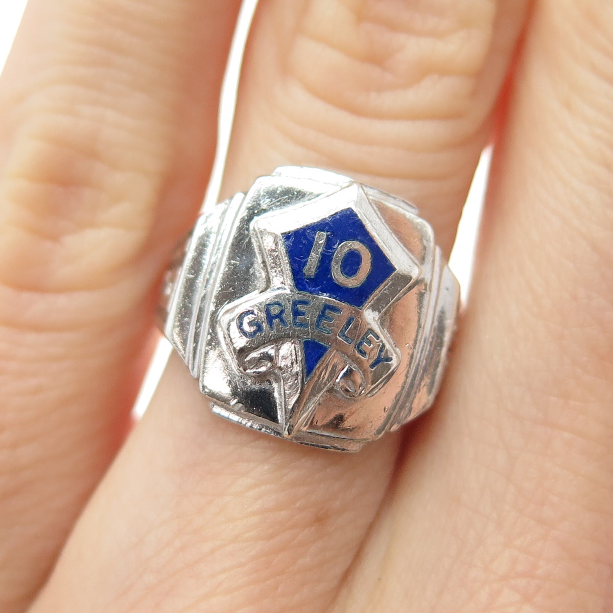 REED & CO. 925 Sterling Silver Vintage 1965 Enamel Greeley School 10 Ring Size 5