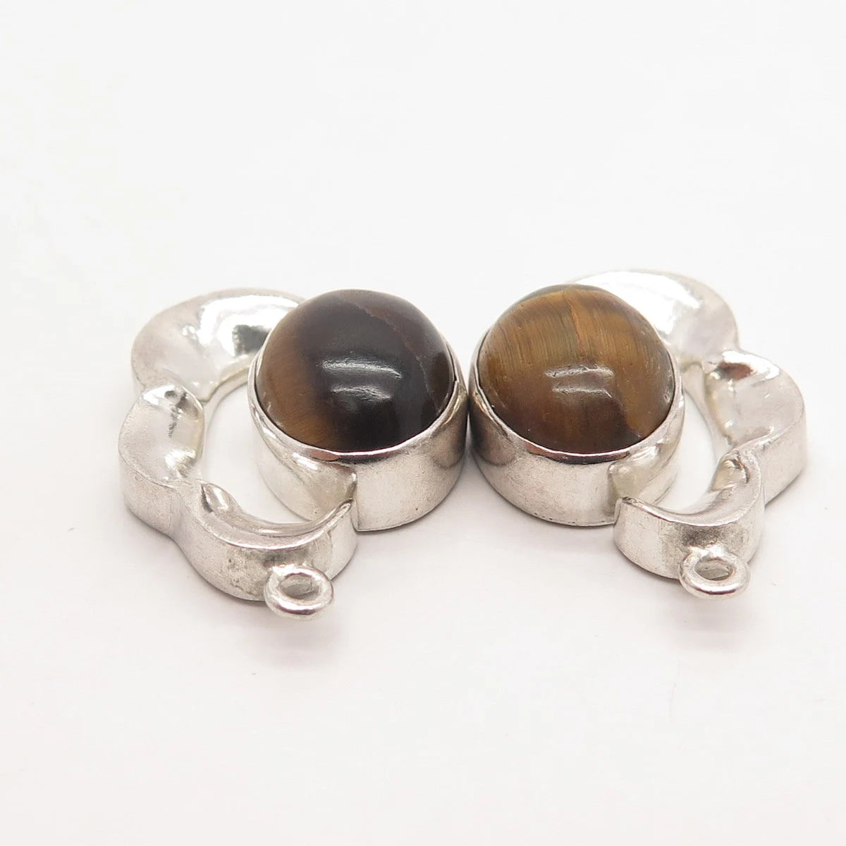 925 Sterling Silver Vintage Real Tiger Eye Gemstone Jacket Earrings