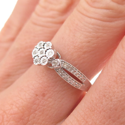 925 Sterling Silver Real Round-Cut Diamond Engagement Ring Size 7