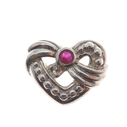 JUDITH RIPKA 925 Sterling Silver Vintage Real Pink Sapphire Heart Slide Pendant