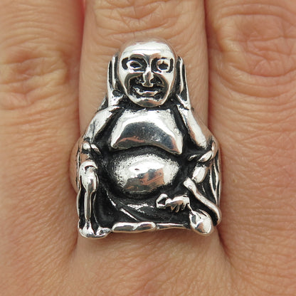 925 Sterling Silver Vintage Buddha Oxidized Ring Size 10