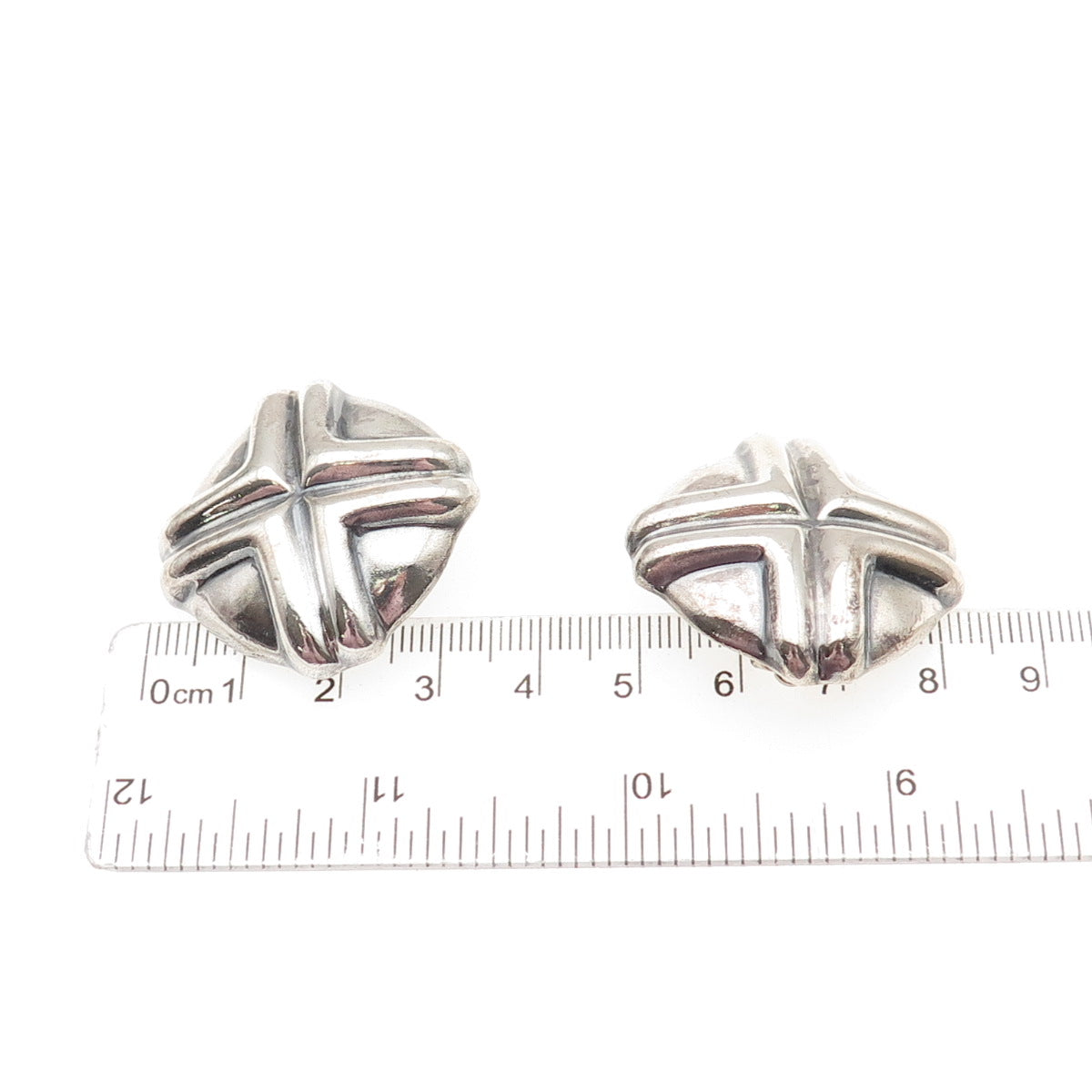 925 Sterling Silver Vintage Mexico Modernist Cross Oxidized Clip On Earrings
