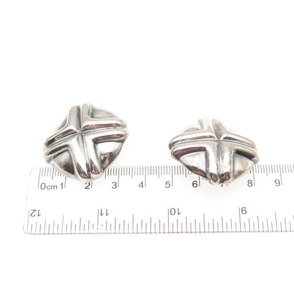 925 Sterling Silver Vintage Mexico Modernist Cross Oxidized Clip On Earrings