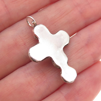 Old Pawn 925 Sterling Silver Vintage Turquoise Snake Eye Cross Charm Pendant