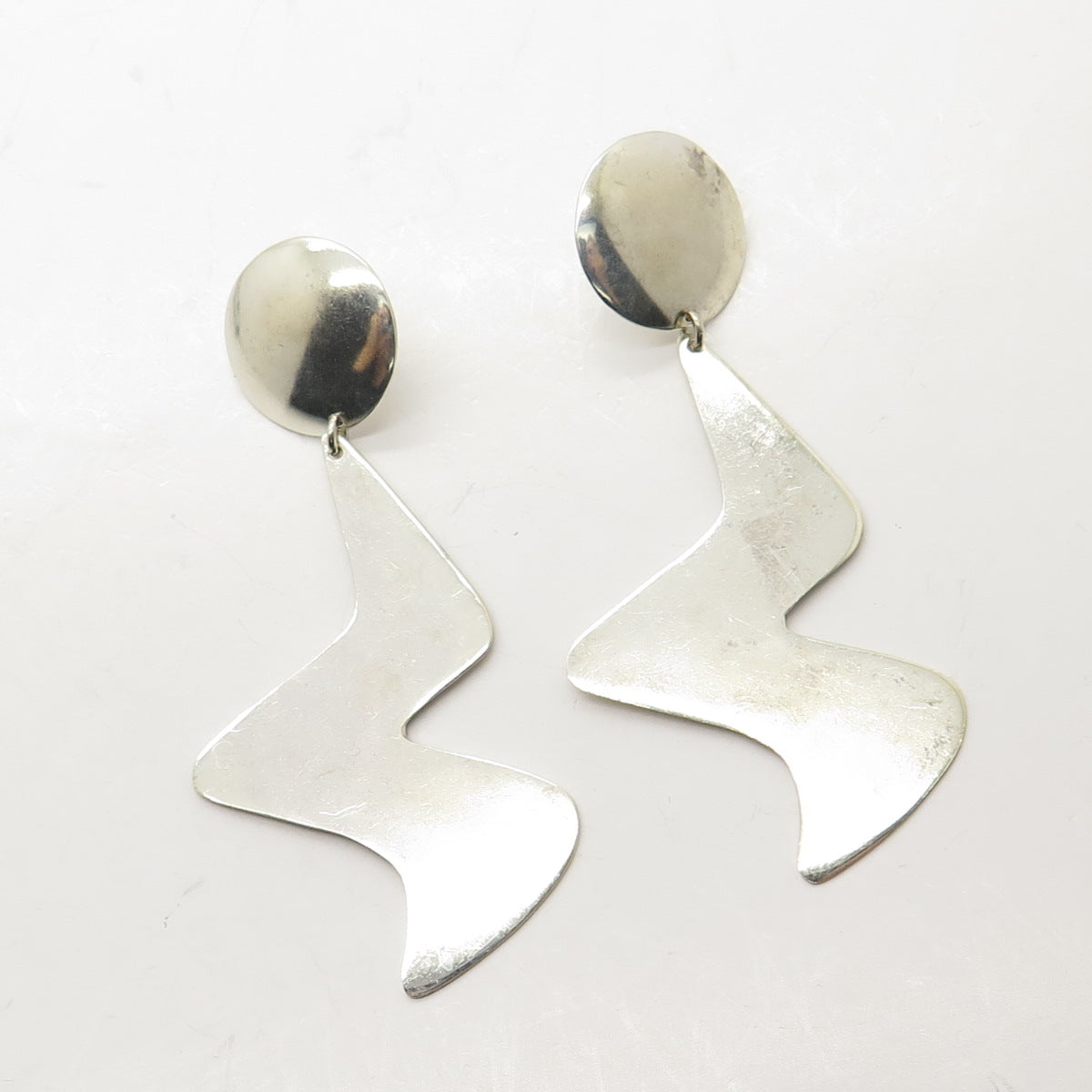 925 Sterling Silver Vintage Modernist Zig Zag Dangling Earrings